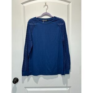 NWT KLWCLIFF Royal Blue Crochet Sleeve Top Blouse Size Large